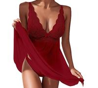 Generico Donna Lingerie Pigiama Abito Pizzo Completo Intimo Prospettiva Babydoll Scollo a V Halter Backless Lingerie Pigiama Confortevole Reggiseno Floreale con Pizzo Morbido