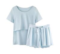 Generico Donna Pigiama Premaman Allattamento Cotone e Camicia da Notte Donna Estiva, Completo Due Pezzi per Parto Ospedale e Post Parto, Abbigliamento maternità con Manica Corta e Pantaloncini