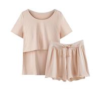 Generico Donna Pigiama Premaman Allattamento Cotone e Camicia da Notte Donna Estiva, Completo Due Pezzi per Parto Ospedale e Post Parto, Abbigliamento maternità con Manica Corta e Pantaloncini