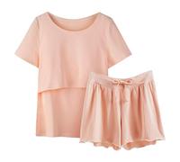 Generico Donna Pigiama Premaman Allattamento Cotone E Camicia da Notte Donna Estiva, Completo Due Pezzi per Parto E Post Parto, Abiti Premaman Abbigliamento maternità con Manica Corta E Pantaloncini