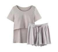 Generico Donna Pigiama Premaman Allattamento Cotone e Camicia da Notte Donna Estiva, Completo Due Pezzi per Parto Ospedale e Post Parto, Abbigliamento maternità con Manica Corta e Pantaloncini