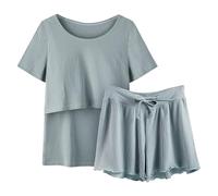 Generico Donna Pigiama Premaman Allattamento Cotone E Camicia da Notte Donna Estiva, Completo Due Pezzi per Parto E Post Parto, Abiti Premaman Abbigliamento maternità con Manica Corta E Pantaloncini