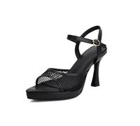 Generico Donna Punta Aperta Rete Scarpe da Sposa Tacchi Alti A Spillo Décolleté con Vestito Cinturino alla Caviglia Sandali da Ballo per Feste con Fibbia,Nero,41 EU