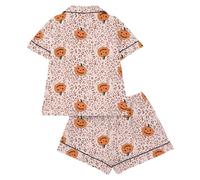 Generico Donna Set Due Pezzi con Colletto a Risvolto Maniche Corte e Pantaloncini Traspirante per Il Riposo Notturno