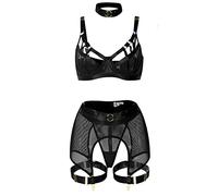 Generico Donna Sexy Hot per Sesso 38 40 Body Donna Sexy Lingerie Corsetto Set Body in Pizzo Bustier Esotico con Girocollo Fascia per Le Gambe Reggicalze Pizzo Donna Sexy Hot per Sesso 38 (Black, XL)