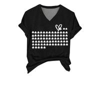 Generico Donna T-Shirt Maniche Corte Casual da con Scollo A V E Corte Stampata per La Festa dei Santi Magliette Elegante Abbigliamento Maglietta Cotone Manica Corta Maglia T Shirt Curvy Nero XXL