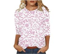 Generico Donna T-Shirt Maniche Corte Stampate A Cuore da Grafiche con Scollo Tondo E 3/4 Magliette Estive Cotone T Shirt Eleganti Tshirt Firmate Maglietta Estiva Maglie Curvy Manica Corta Bianco 3XL