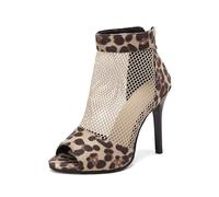 Generico Donna Tacco A Spillo Alto Stivali Estivi Punta Aperta Rete Bootie con Cerniera Pelle PU Sandali da Vestito da Ballo per Feste,Leopardo,35 EU