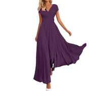 Generico Donna Vestiti Lunghi Curvy Scollo A V da Matrimonio Elegante Vestito A Pieghe in Chiffon Abito Maxi Damigella Sexy Abiti Aderente Bodycon Vestiti Primavera per Cocktail Cerimonia Sera
