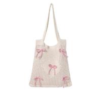 Generico Donne Arco Crochet Hollow Beach Tote Bag Retro Estate tessuto carino Coquette -Borsa a tracolla estetica per le vacanze, Colore: rosa.