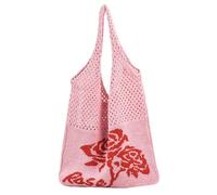 Generico Donne Maglia Borsa A Tracolla Casual Beach Bag Grande Capacità Tessuto A Mano Hobo Sacchetto Leggero Crochet Floreale Borsa Da Viaggio All'aperto, Colore: rosa., 390,00 x 310,00 x 20,00 mm