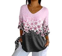 Generico Donne Retro Cancro Al Seno Coscienza Floreale Stampa Floreale Manica Media T-Shirt Estate Top Casual Shirt, Nero , 3XL