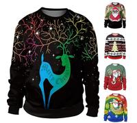 Generico Donne Uomo Maglione Natalizio Lavorato a Maglia Novità Unisex Retro Christmas Maglione Cima Felpa Girocollo Stampata Della Collezione Natalizia da Uomo XL-5XL