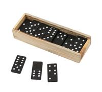 Generico Doppio 6 Domino - Gioco portatile in legno con piastrelle nere, 28 pezzi con custodia in legno marrone | Gioco da tavolo divertente ed educativo per bambini e adulti Giocos per famiglie