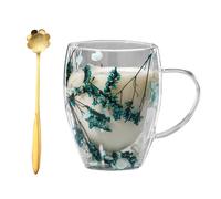 Generico Double Glass Flower Tea Cup,Handcrafted Clear Flower Coffee Mugs with Handle 350 ML,Creative Aesthetic Insulated Anti-Scalding Coffee Cups for Hot Beverages,Tea,Milk,Juice
