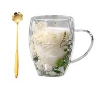 Generico Double Glass Flower Tea Cup,Handcrafted Clear Flower Coffee Mugs with Handle 350 ML,Creative Aesthetic Insulated Anti-Scalding Coffee Cups for Hot Beverages,Tea,Milk,Juice