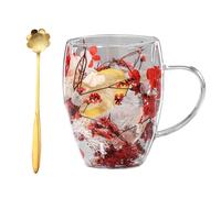 Generico Double Glass Flower Tea Cup,Handcrafted Clear Flower Coffee Mugs with Handle 350 ML,Creative Aesthetic Insulated Anti-Scalding Coffee Cups for Hot Beverages,Tea,Milk,Juice
