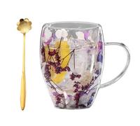 Generico Double Glass Flower Tea Cup,Handcrafted Clear Flower Coffee Mugs with Handle 350 ML,Creative Aesthetic Insulated Anti-Scalding Coffee Cups for Hot Beverages,Tea,Milk,Juice