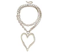Generico Double Layer Heart Necklace for Women - S925 Sterling Silver & Baroque Pearl Pendant, Adjustable Length, Long Lasting Shine, Easy Care for Mother's Day Wedding Anniversary