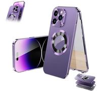 Generico Double-Sided Magnetic Phone Case, Magnetic Tempered Glass Double Sided for iPhone Case, MetalMagnetic Full-Cover Anti-Fall Mobile Phone Cases (Purple,16E)