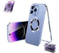 Generico Double-Sided Magnetic Phone Case, Magnetic Tempered Glass Double Sided for iPhone Case, MetalMagnetic Full-Cover Anti-Fall Mobile Phone Cases (Blue,16E)