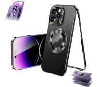 Generico Double-Sided Magnetic Phone Case, Magnetic Tempered Glass Double Sided for iPhone Case, MetalMagnetic Full-Cover Anti-Fall Mobile Phone Cases (Black,16E)