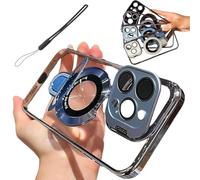 Generico Double Stand Case Cover for iPhone 16/15/14/13 Pro Max,Transparent Electroplated Magnetic Protective Case with Folding Stand (For iPhone 15 Pro Max,Blue)