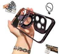 Generico Double Stand Case Cover for iPhone,Folding Stand Case Cover, with Camera Holder,Transparent Electroplated Four Corners Shockproof Cases for16 /15/14/13 Pro Max (For iphone 13ProMaX,Purple)