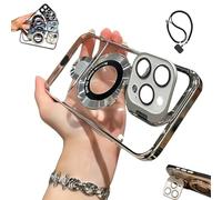 Generico Double Stand Case Cover for iPhone,Folding Stand Case Cover, with Camera Holder,Transparent Electroplated Four Corners Shockproof Cases for16 /15/14/13 Pro Max (For iphone 16ProMaX,White)