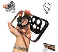 Generico Double Stand Case Cover for iPhone,Folding Stand Case Cover, with Camera Holder,Transparent Electroplated Four Corners Shockproof Cases for16 /15/14/13 Pro Max (For iphone 13ProMaX,Black)