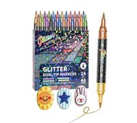 Generico Double Tip Glitter Pens - 5.83 Inch Paint Markers Set | Water Based Glitter Markers - Quick Dry 24 36 48 Pack for Greeting Cards Crafts Doodles Coloring Scrapbooking Art Projects DIY