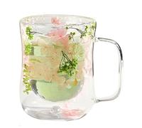 Genérico Double Wall Glass Coffee Mugs - Flower Double Wall Tea Cups | 400ml Elegant espressso Cups | Flower Glasss Tea Cup, Dried Flowers Glass Coffee Mugs With Handle For Hot & Cold Beverages