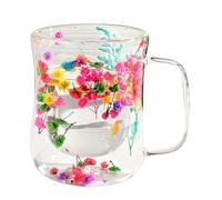 Generico Double Wall Glass Coffee Mugs Handle Dried Flowers Design