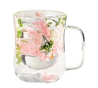 Generico Double Wall Glass Coffee Mugs Handle Dried Flowers Design