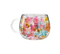 Generico Double Wall Glass Cup - 250ML Floral Petal Design Drinkware, Heat Resistant Insulated Mug With Handle, Beverage Vessel, Elegant Thermal Comfort Sipper | Ideal Home Office Bar Tea Whiskey