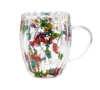Generico Double Walled Coffee Cup - Glass 300ml 5.5x8.5x11cm | Clear Beverage Drinking Cup With Dried Flowers Handle Mug | For Hot Cold Drinks Home Kitchen Office Use