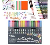 Generico Dreamy Sparkle Dual-Line Contour Pen, Double Line Squiggles Glitter Metallic Markers Outline Pen, 8/12/24/36/48/60 Colors Art Pens with Quick-Dry Ink for Drawing Coloring DIY Crafts