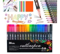 Generico Dreamy Sparkle Dual-Line Contour Pen, Double Line Squiggles Glitter Metallic Markers Outline Pen, 8/12/24/36/48/60 Colors Art Pens with Quick-Dry Ink for Drawing Coloring DIY Crafts
