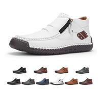 Generico Drembor Leather Boots, Men’S Handmade Leather Driving Boots, Pressure Relief, Non-Slip Sole For Casual, Travel & Outdoor (White,40)