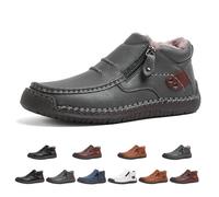 Generico Drembor Leather Boots, Men’S Handmade Leather Driving Boots, Pressure Relief, Non-Slip Sole For Casual, Travel & Outdoor (Gray fleece lining,45)