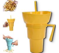 Generico Drink Cup with Snack Bowl, Cup Bowl Combo with Straw Leak Proof, Portable Mug Proof 2-in-1 Cups & Bowls Set with Straw, for Home, Cinema, Travel, Stadium (Yellow)