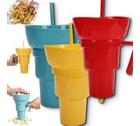 Generico Drink Cup with Snack Bowl, Cup Bowl Combo with Straw Leak Proof, Portable Mug Proof 2-in-1 Cups & Bowls Set with Straw, for Home, Cinema, Travel, Stadium (Red+Yellow+Blue)