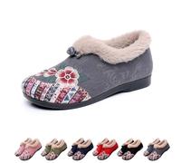 Generico Dritnow Boots, Women’s Warm Floral Winter Ankle Boots, Cozy Fleece Lined Ankle Boots for Women, Lightweight Everyday Shoess (Grey,40)