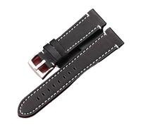 Generico DSHDFJ Cinturino Cinturino In Vera Pelle Manuale Uomo Spesso 7 Colori 18mm 20mm 22mm 24mm Cinturini Fibbia In Acciaio Inossidabile Accessori(Black Silver Buckle,24mm)