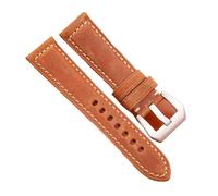 Generico DSHDFJ Cinturino For Orologio In Pelle Bovina Cinturino For Donna Uomo Blu Verde Giallo Rosso Cera For Olio Cinturino In Vera Pelle 20mm 22mm 24mm 26mm(Yellow Silver Buckle,24mm)