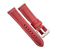 Generico DSHDFJ Cinturino For Orologio In Pelle Bovina Cinturino For Donna Uomo Blu Verde Giallo Rosso Cera For Olio Cinturino In Vera Pelle 20mm 22mm 24mm 26mm(Red Silver Buckle,24mm)