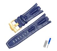 Generico DSHDFJ Cinturino Orologio In Vera Pelle Compatibile Con AP 15703 Royal Oak Offshore Series 28mm Nero Marrone Blu Cinturini Accessori Uomo(Blue white-gold)