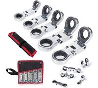 Generico Dual-Drive Nano Flex-Head Pocket Ratchet, 3/4“ Inch Retractable, Ratchets Wrenches Set, 5 Pack Stubby Wrenches Sets, Double Box End Ratcheting Wrench, Foldable for Narrow Spaces (1 Set)