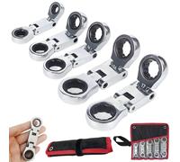 Generico Dual-Drive Nano Flex-Head Pocket Ratchet, 3/4“ Inch Retractable Ratchets Wrenches Set, 5pcs Flex Head Ratcheting Wrench Set, Foldable, Ratchet Spanner Crooked for Narrow Spaces (1Set)