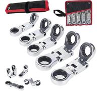 Generico Dual-Drive Nano Flex-Head Pocket Ratchet, 3/4“ Inch Retractable Ratchets Wrenches Sets, 2025 New 5pcs Flex Head Ratchet Set, Stubby Wrenches Set, Foldable, For Narrow Spaces (A)